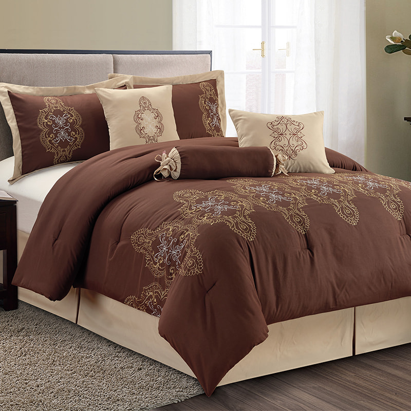 Dora Brown Brushed Fabric 자수 이불