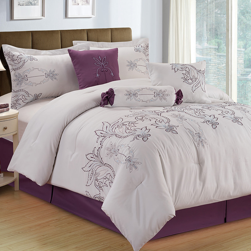 Jenni White Purple Brushed Fabric 자수 이불
